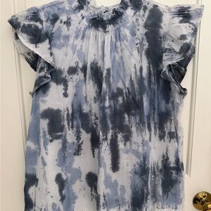 THML Blue and Gray Tie-Dye Ruffle Sleeve Blouse